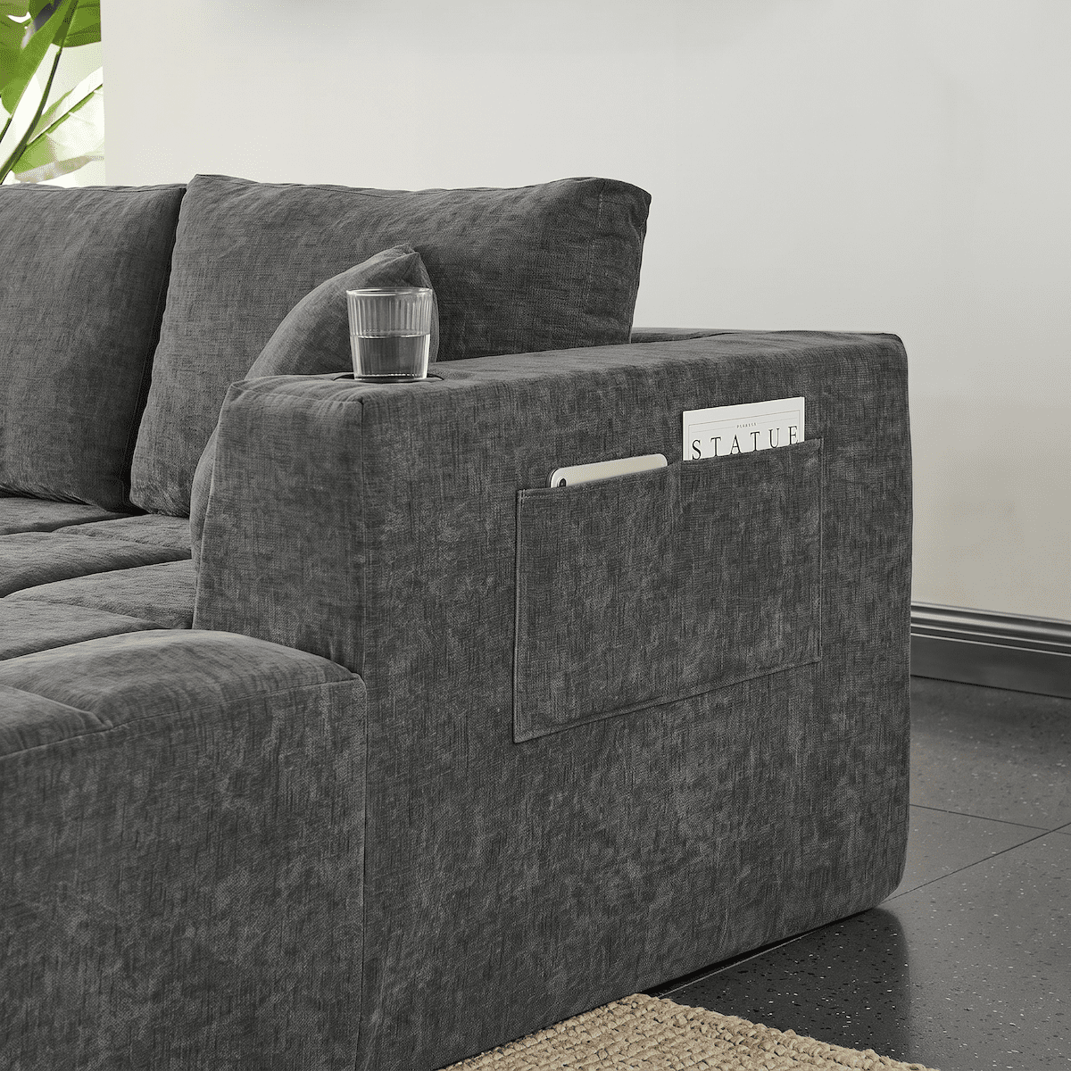 132" Modular Cloud Couch Sectional Sofa, U-Shaped Chenille Sectional with Double Chaise, Cup Holders & Side Pockets, Modern Oversized Sofa for Living Room, No Assembly, Gray