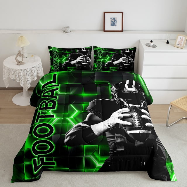 Erosebridal Gradient Geometric Bedding Twin Comforter Set, Rugby Sports Down Comforter, Balls Player Decor, Reversible 2pcs