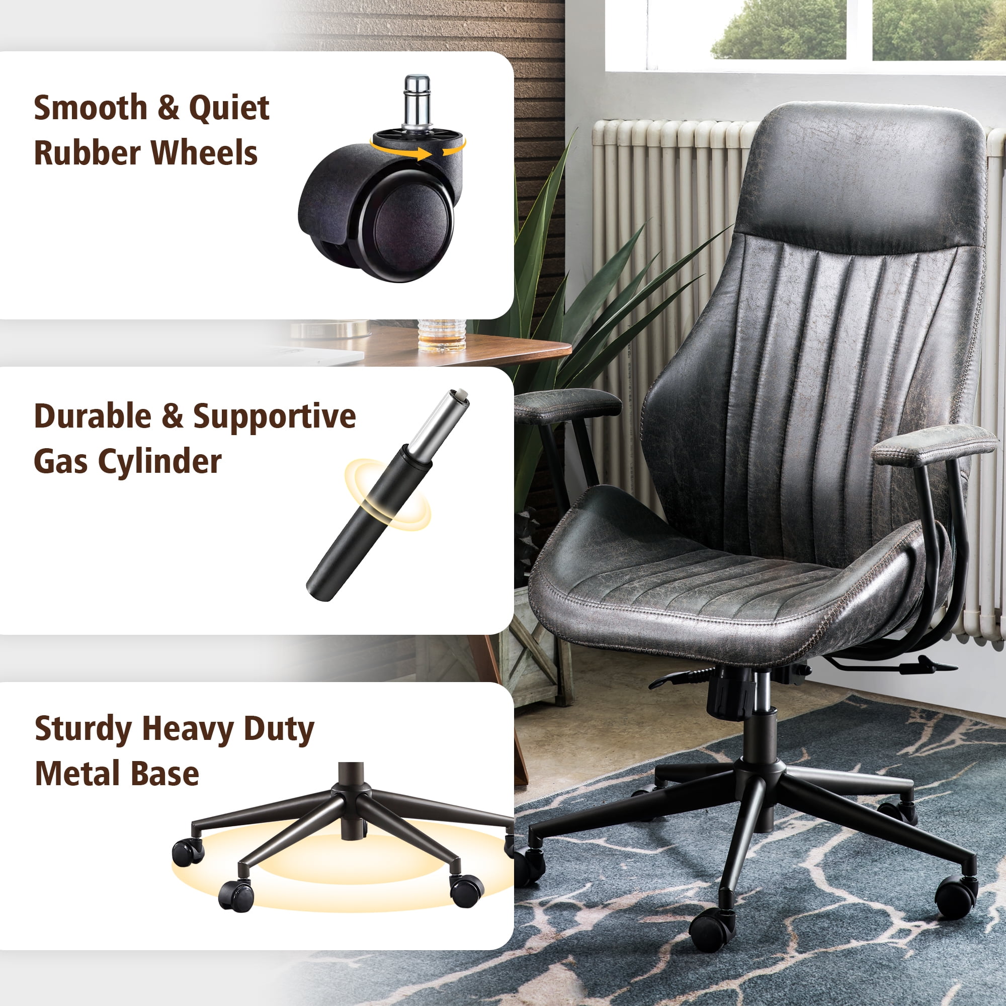 Ovios High Back Office Chair Ergonomic Height Adjustable Home Computer Chair Rolling Swivel Task Chairs with Suede Leather