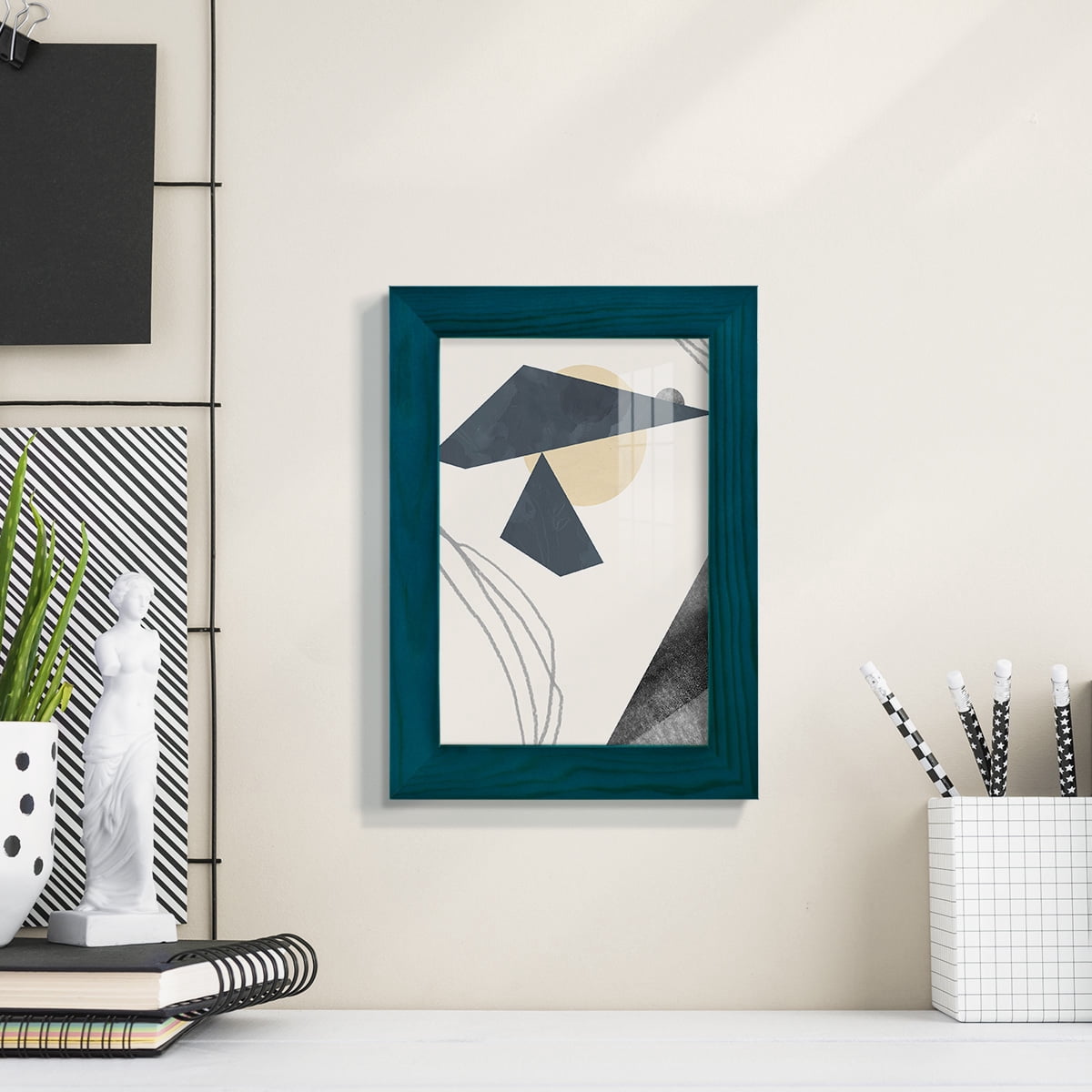 Diamond Slate IV - Framed Print w/glass - Ocean Blue