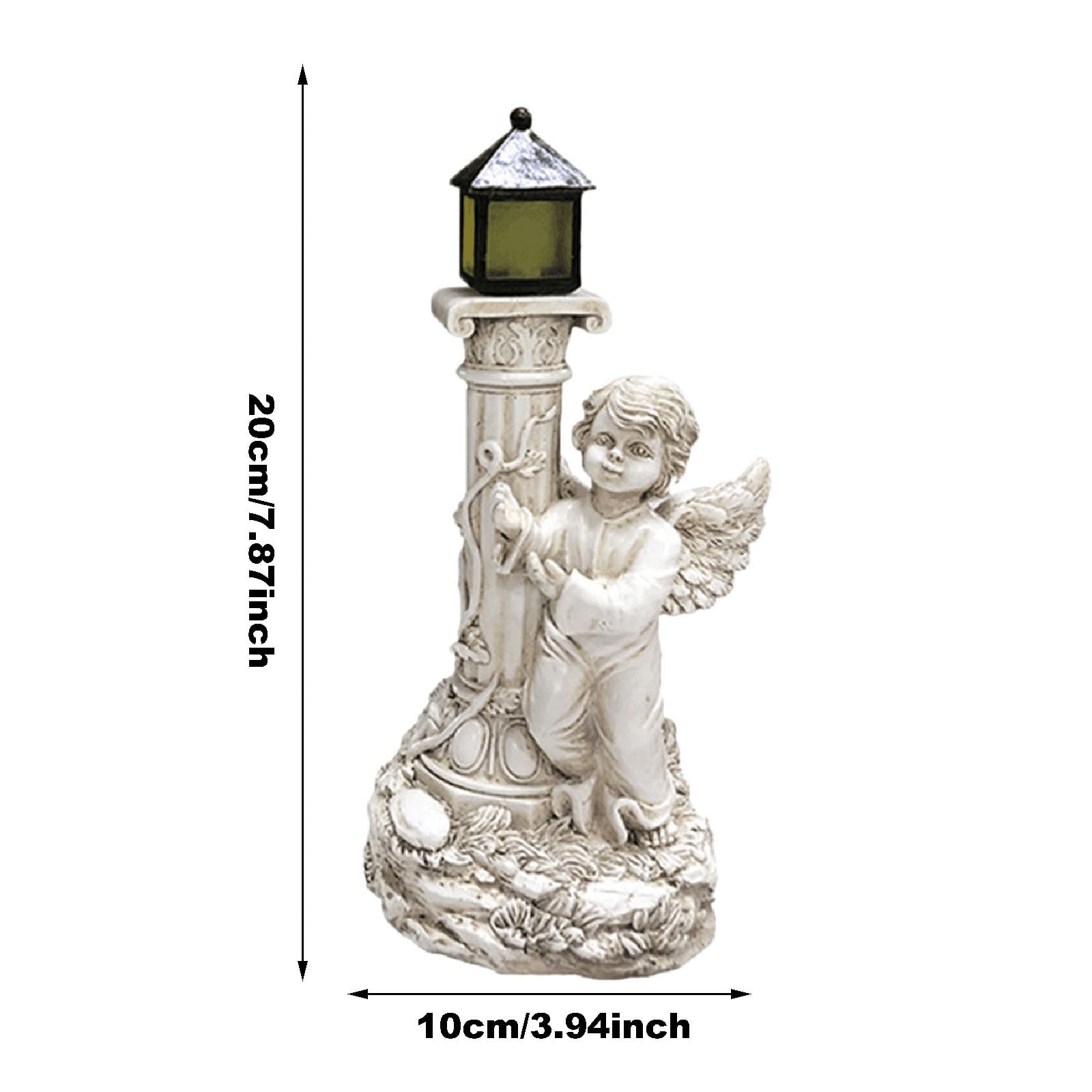 1 Pcs Angel Statue with Solar Light, Solar Cherub Angel Garden Statue with Roma Pillar for Garden Decor, Porch, Patio, Yard Art Decorations, Polyresin Birthday Gift 7.6"