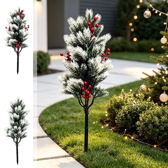 Hyknon Christmas Artificial Flowers with Ground Stake, UV Resistant Fake Flowers, Fade Resistant Realistic Fake Plants, Weatherproof Faux Greenery Bushes Tree for Garden Yard Porch Patio Decor 22.8"