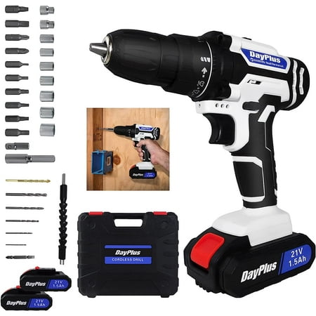 

Cordless Drill 21V Power Drill Set with 3/8 Keyless Chuck Electric Drill with 2× 1.5Ah Battery and Charger 25+1 Torque Setting 29pcs Drill Bits Built-in LED Electric Driver for Drilling /Screws