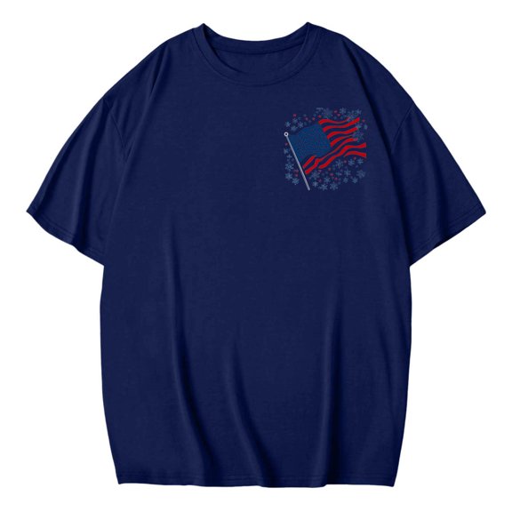 Levmjia Women's 4th of July T-Shirt Plus Size Patriotic Statue of Liberty American Flag Front Back Print Short Sleeve Crew Neck Longline Casual Summer Top for Independence Day Holiday