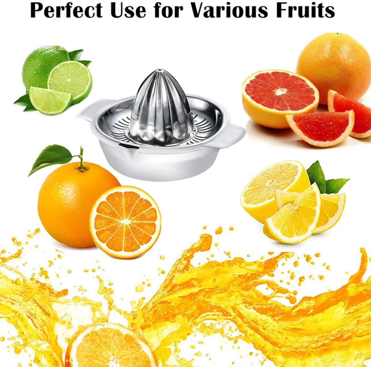 Yirtree Citrus Lemon Orange Grapefuit Juicer Manual Squeezer Stainless Steel 304 Robust Hand Juicer Reamer Rotation Press with Strainer, Dishwasher Safe, Easy to Clean, Heavy Duty