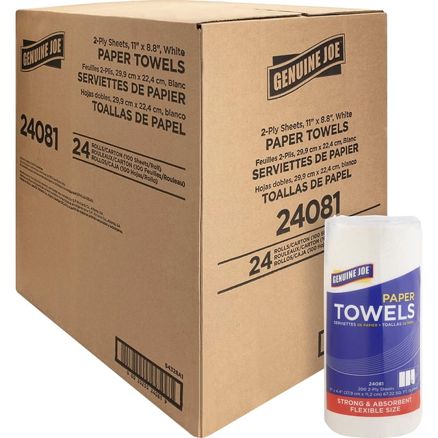 Toallas de papel Genuine Joe 200 hojas, 2 capas, paquete de 24