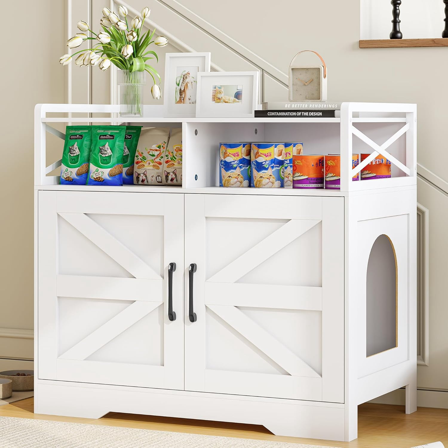 SELOOYE Cat Litter Box Enclosure, Ultra-Large Hidden Litter Box Furniture with 2 Open Drawers, Pet House, Fit Most of Litter Box, White