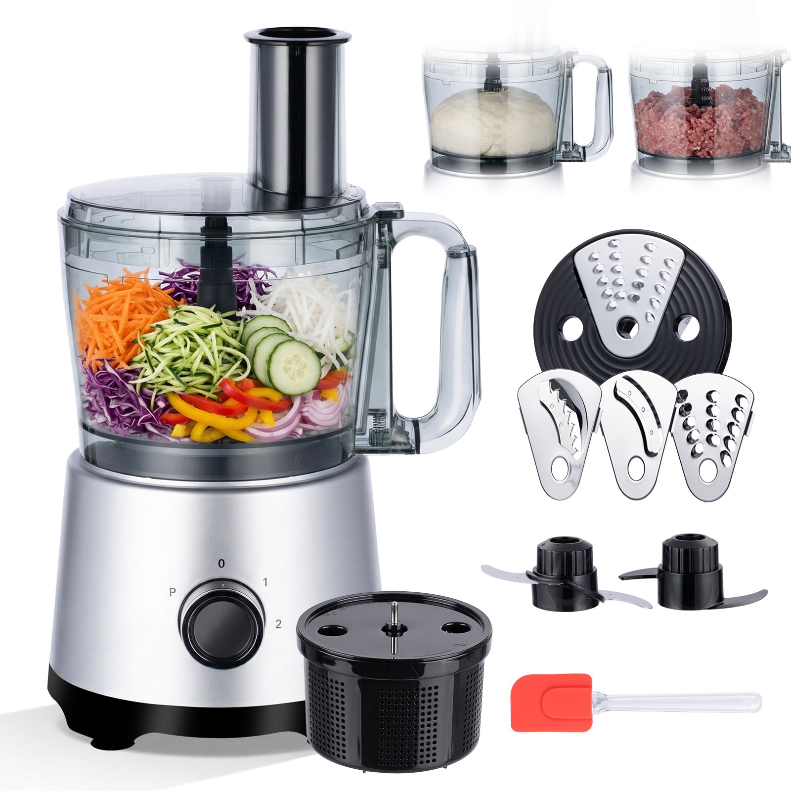 RUIE 12 Cup Food Processor with Salad Spinner for Chop, Puree, Slice, Shred and Knead Dough,Suitable for Cheese, Meat and Veggie Prep,Silver