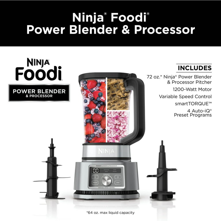 Ninja Foodi Power 3-in-1 Blender and Food Processor 1200W 4 Auto-iQ Presets, SS200