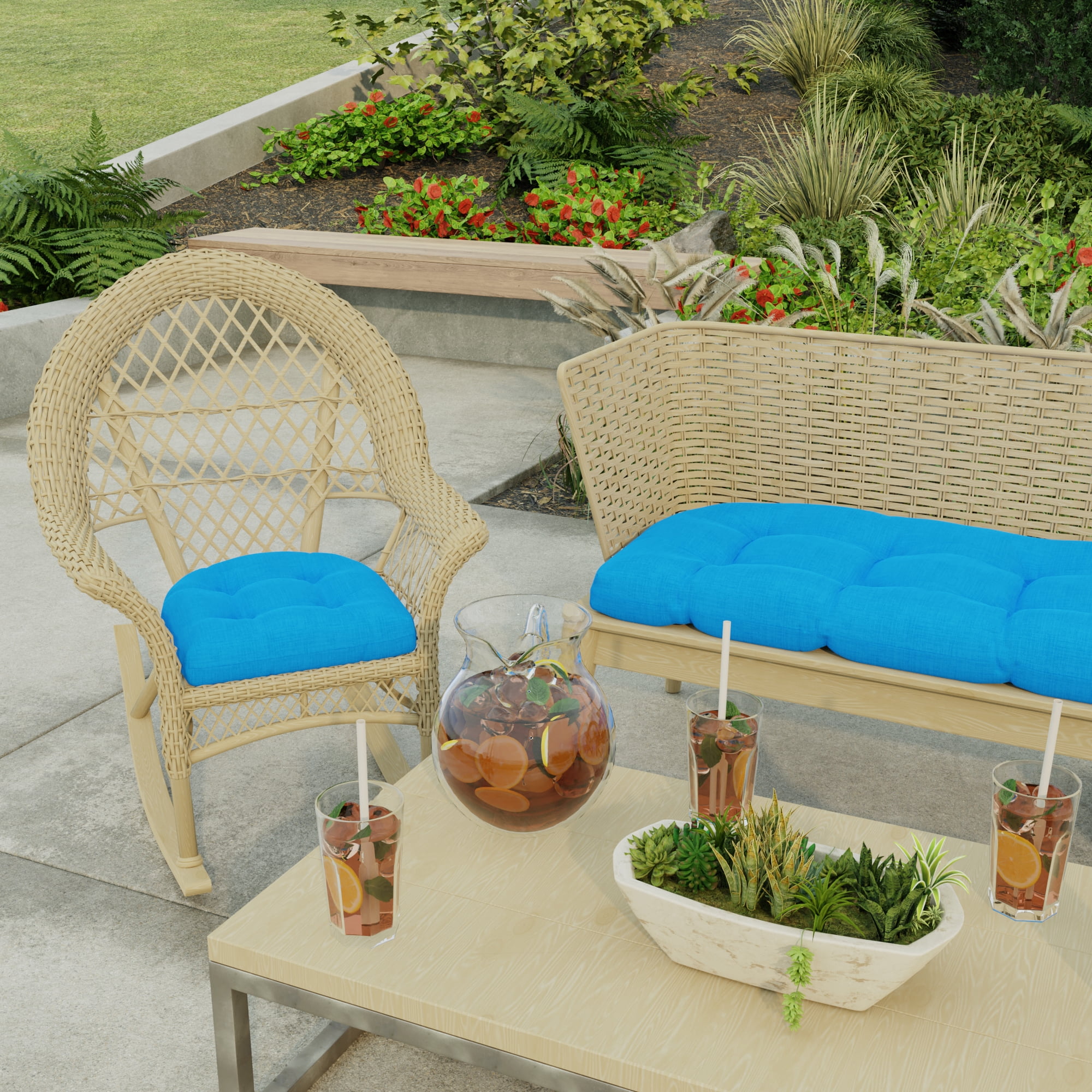 Jordan Manufacturing 18" x 18" Celosia Princess Blue Crosshatch Square Tufted Contoured Outdoor Wicker Seat Cushion (2 Pack)