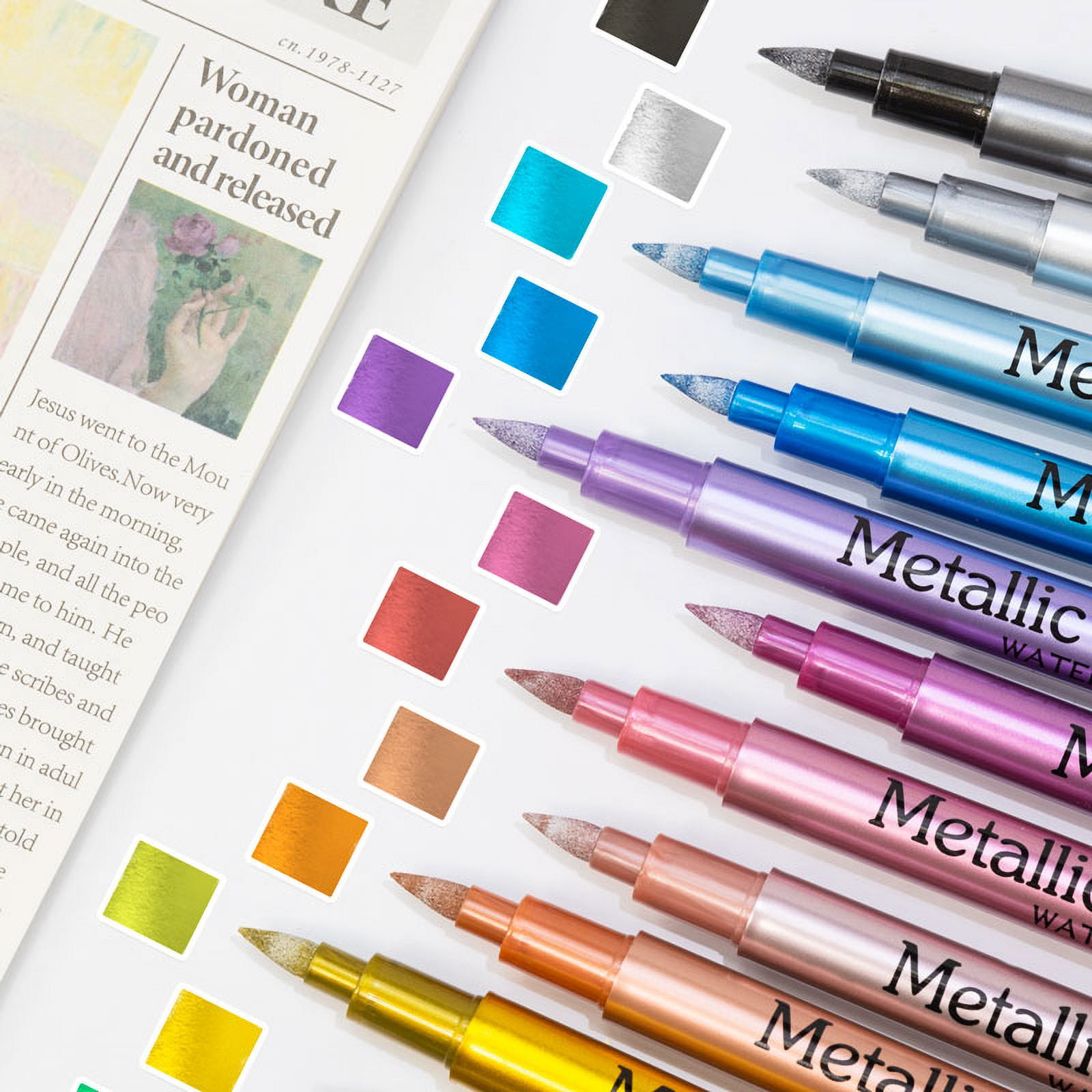 12/24 Colors Brush Metallic Paint Markers Pens for Rock Painting Stone Ceramic Wood Fabric Pebbles Scrapbook Journals Photo Albums