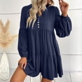 thumbnail image 4 of Besolor Casual Dresses for Women V Neck Button Long Sleeve Fall Spring Dresses Ruffle A Line Flowy Vacation Mini Dress, 4 of 7