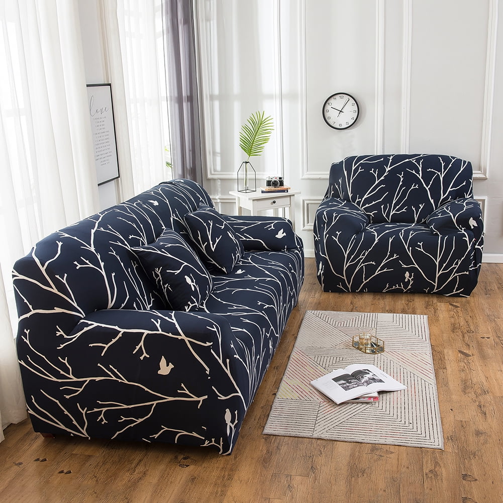 NEWEEN Sofa Cover High Stretch Elastic Fabric 1 2 3 Seater Sofa Slipcover Chair Loveseat Couch Cover Polyester Spandex Furniture Protector Cover with 1 Pillowcase (1 Seater, Pattern #Bird)