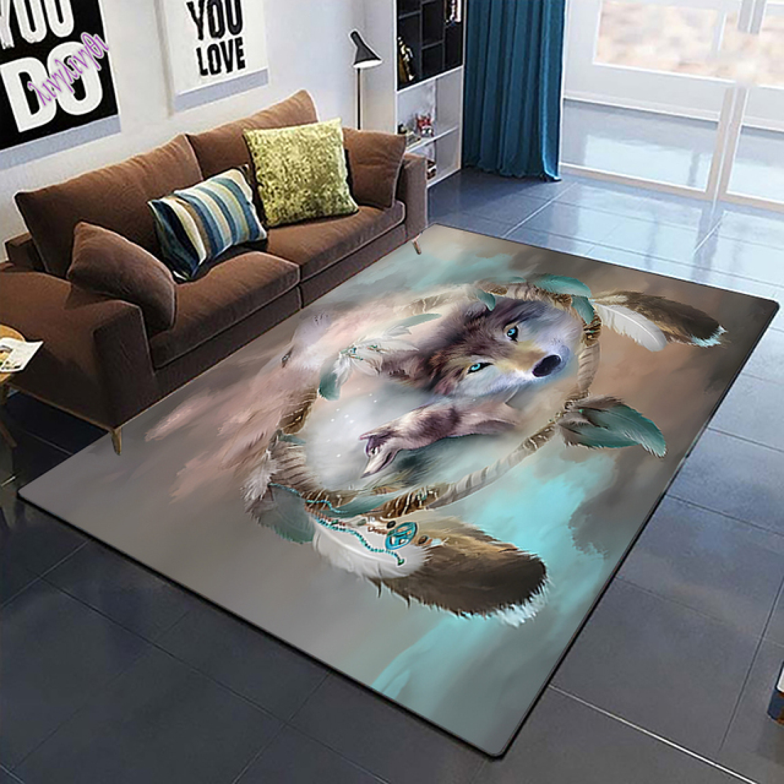 Wolf Art Area Rug, Polyester Area Rugs Mat For Living Dining Dorm Room ...