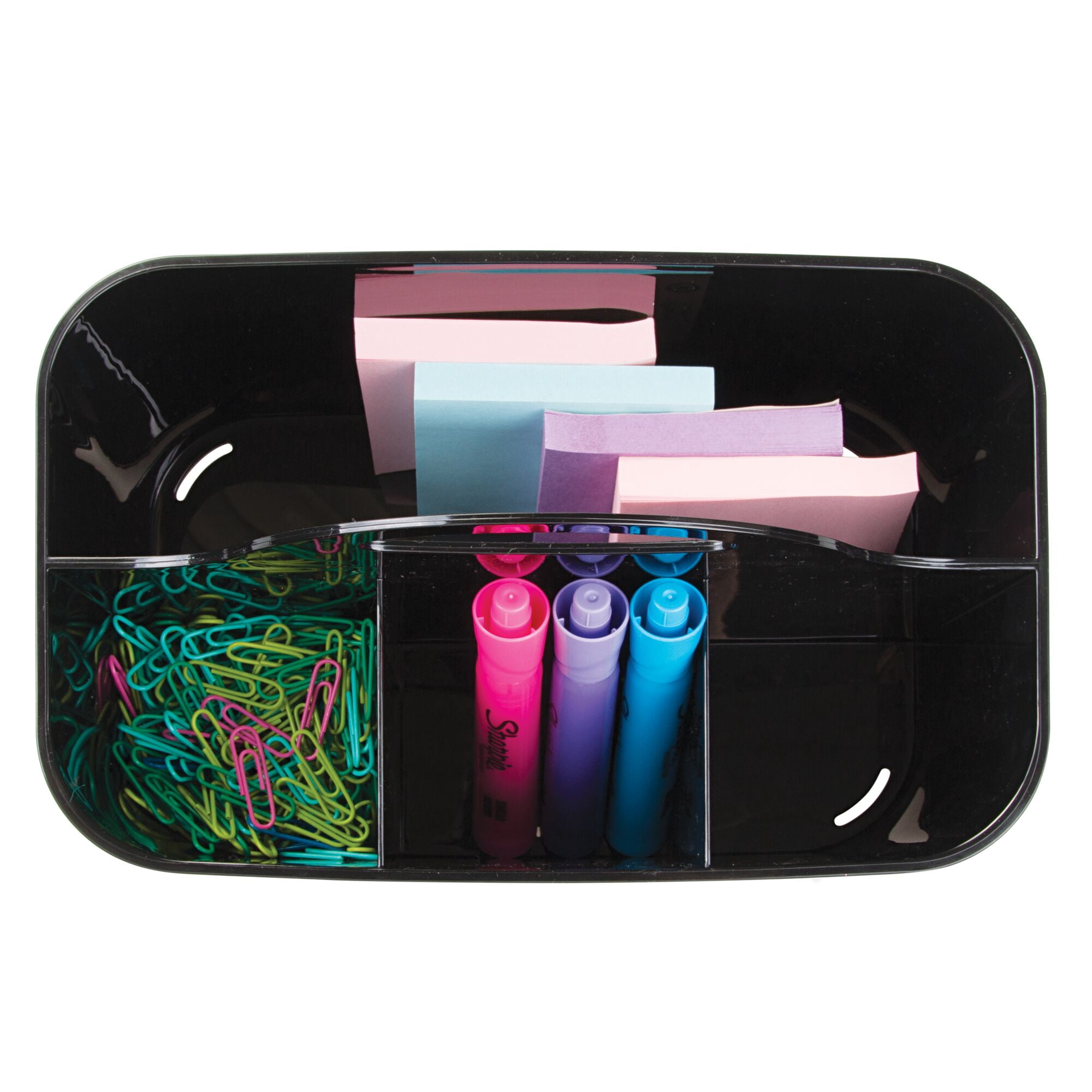 mDesign Small Plastic Caddy Tote for Desktop Office Supplies, 4 Pack, Black