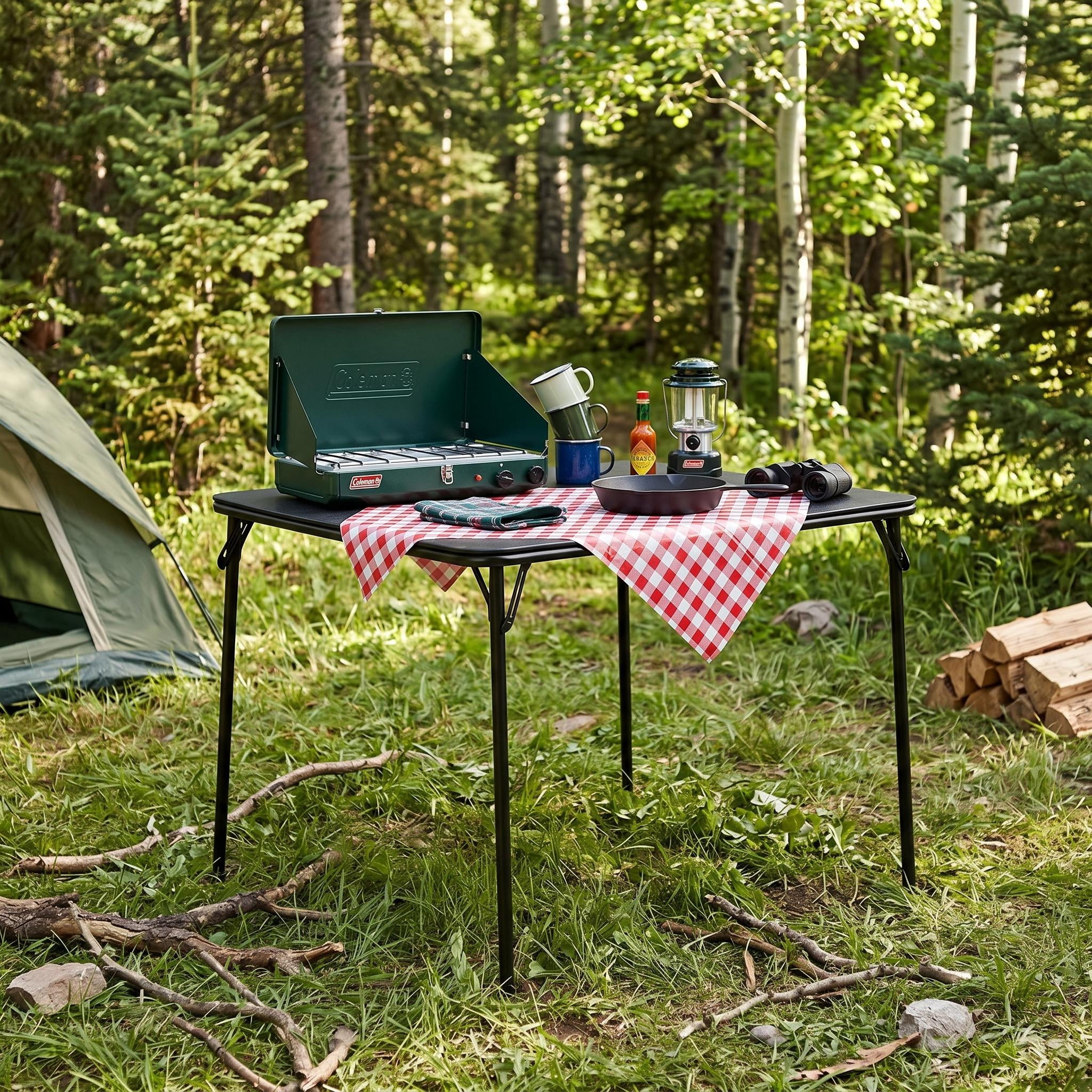 Homy Casa 34" Folding Card Table, Square Portable Game Night Dining Table for Camping, Black