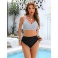 thumbnail image 2 of Conjunto de bikini Blooming Jelly para mujer, cintura alta, a rayas, negro, 2 of 6