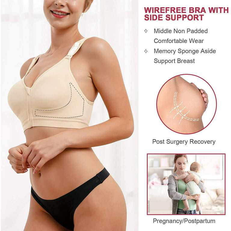 Nebility Women Post-Surgical Bra Zip Front Post Surgery Sports Bras  Racerback Support Wireless Adjustable Straps 