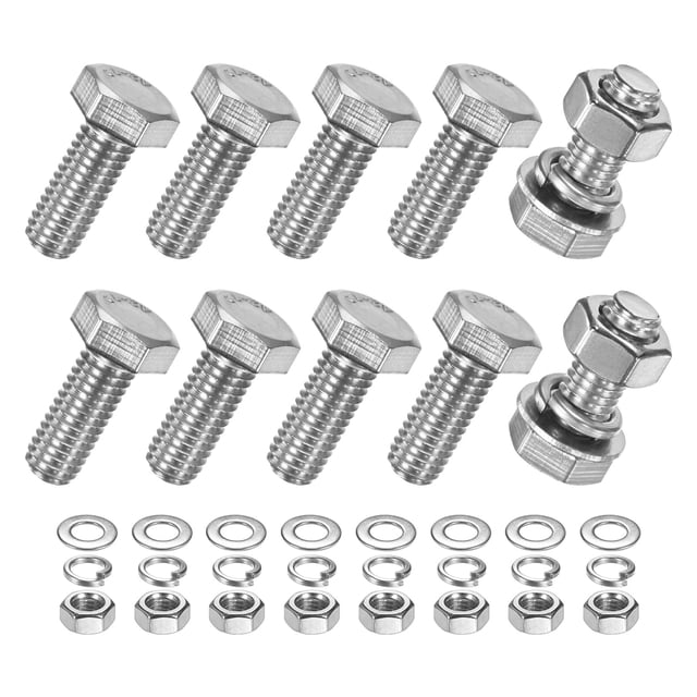 Uxcell Paquete de 10 Tornillos de Cabeza Hexagonal con Tuercas, Arandelas Planas y de Bloqueo M8x20mm