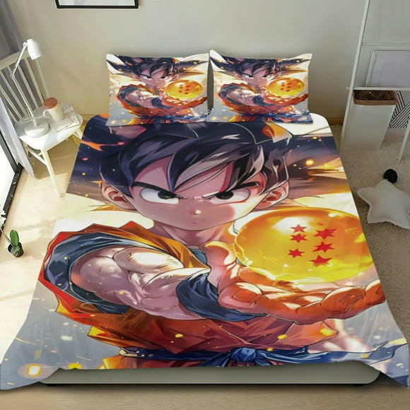 Dragon ball thin bedding set has an iconic print, includes a fitted sheet, duvet cover, and pillowcase,35" x 75"(90*190cm)