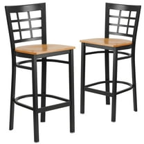Flash Furniture 2 Pk. HERCULES Series Black Window Back Metal Restaurant Barstool - Natural Wood Seat