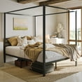 thumbnail image 2 of Einfach Queen Size Canopy Bed Frame with Metal Headboard, No Box Spring Needed, Black, 2 of 9