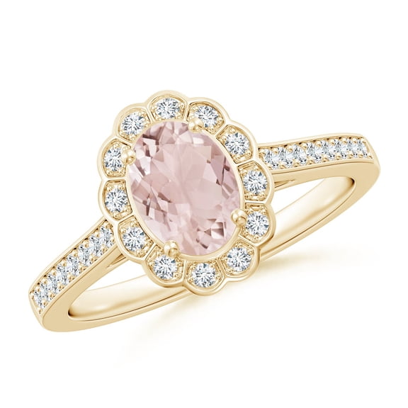 ANGARA Natural Vintage Style Morganite & Diamond Scalloped Halo Ring in 14K Yellow Gold for Women | Birthday, Anniversary, Jewelry Gift for Women | Natural Morganite Ring