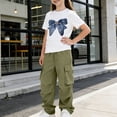 thumbnail image 7 of OGLCCG Girl's 2 Piece Summer Outfits Bow Knot Crew Neck Short Sleeve Tee and Cargo Pants Teen Tween Going Out Clothing Sets with Pockets 5-15 Years, 7 of 7