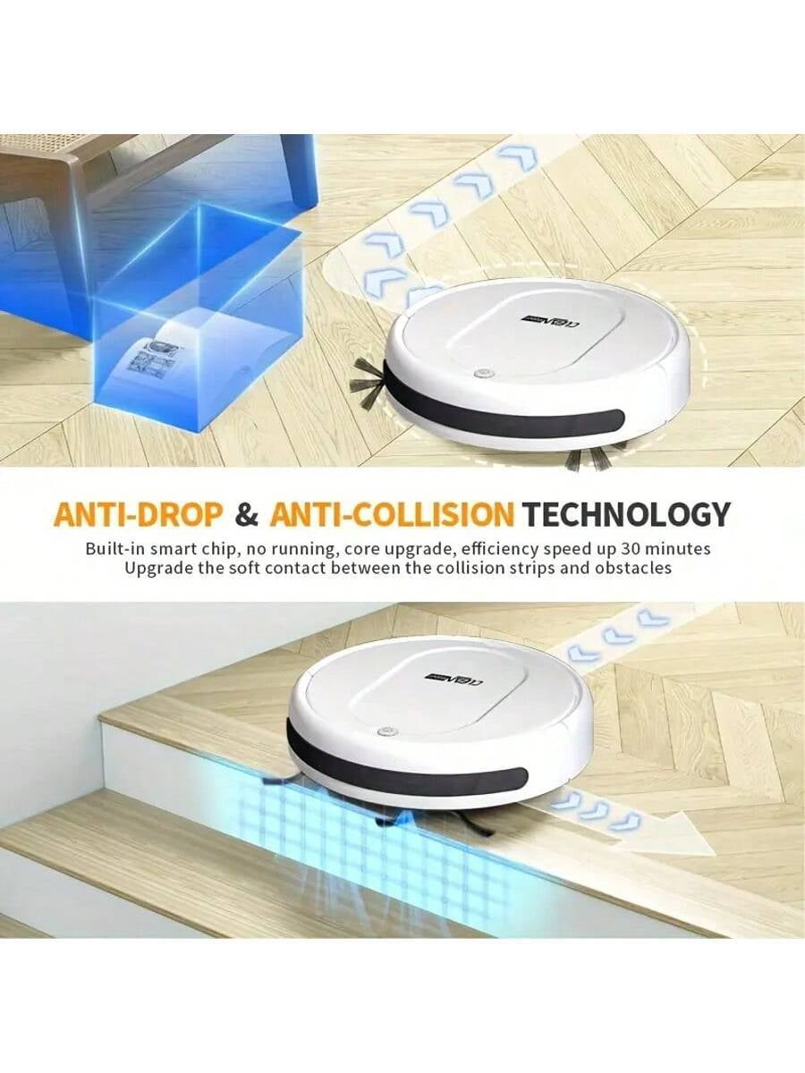 Robot Vacuum Cleaner with 1500Pa Strong Suction, 3-in-1 Robotic Vacuum for Hard Floors and Pet Hair, 150 min Runtime, Automatic Sweeper for Home Office Cleaning