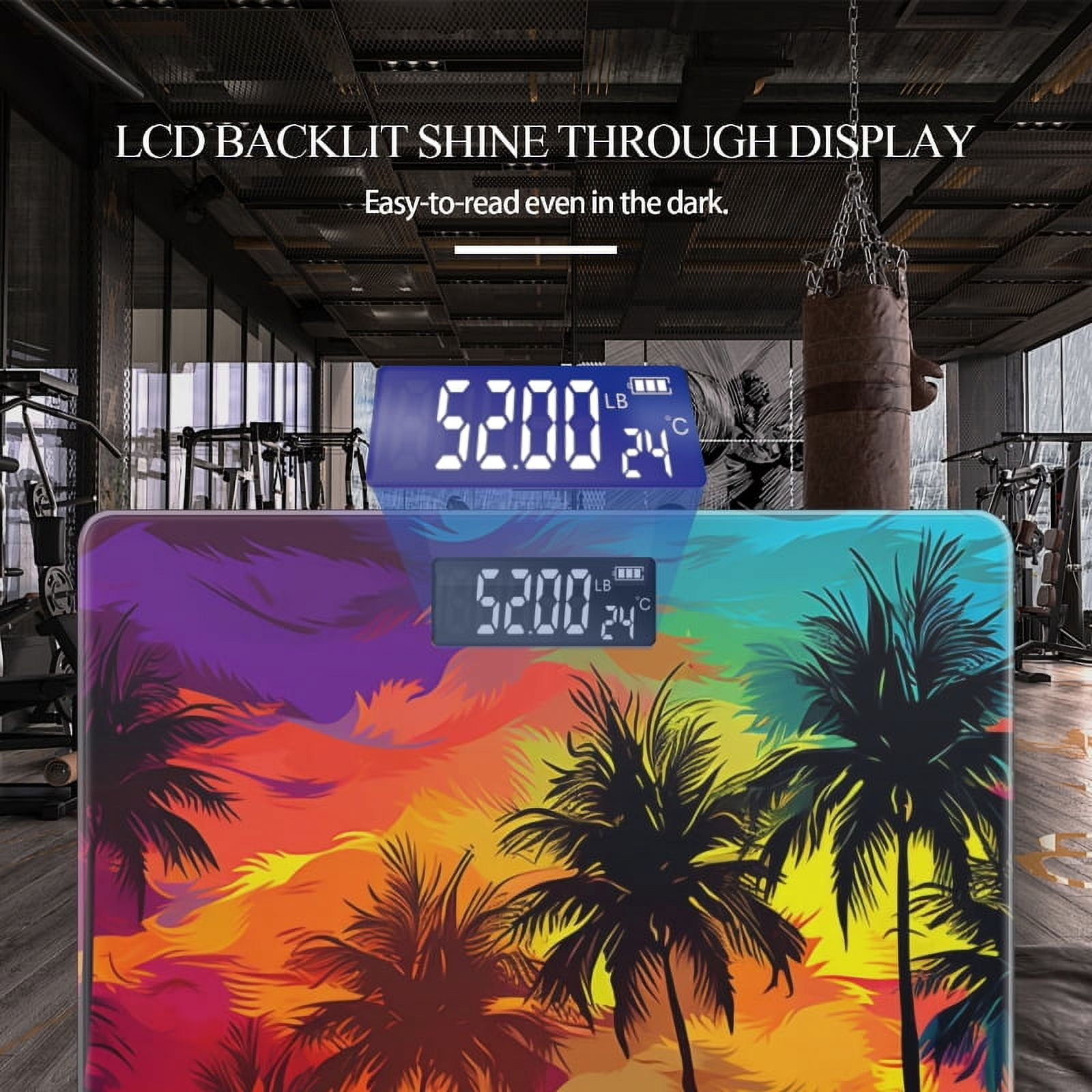 High Precision Body Weight Scale Smart Bathroom Scales with Large LCD Display(400lbs),Decorative for Bedroom-Colorful Vector Illustration Of Palm Tree Silhouettes On The Beach