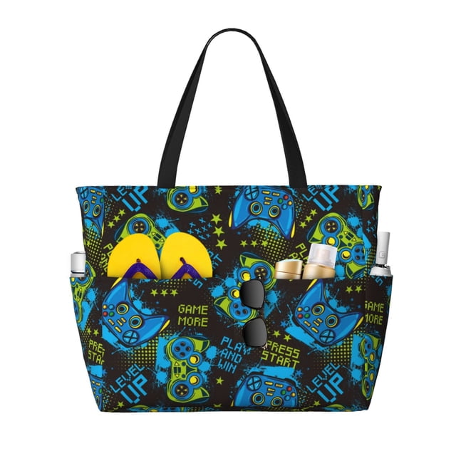 Fotbe Play Game Bolsa de Viaje para Playa - Resistente al Agua, Bolsa Tote de Gran Capacidad y Ligera con 7 Bolsillos para Mujeres y Hombres