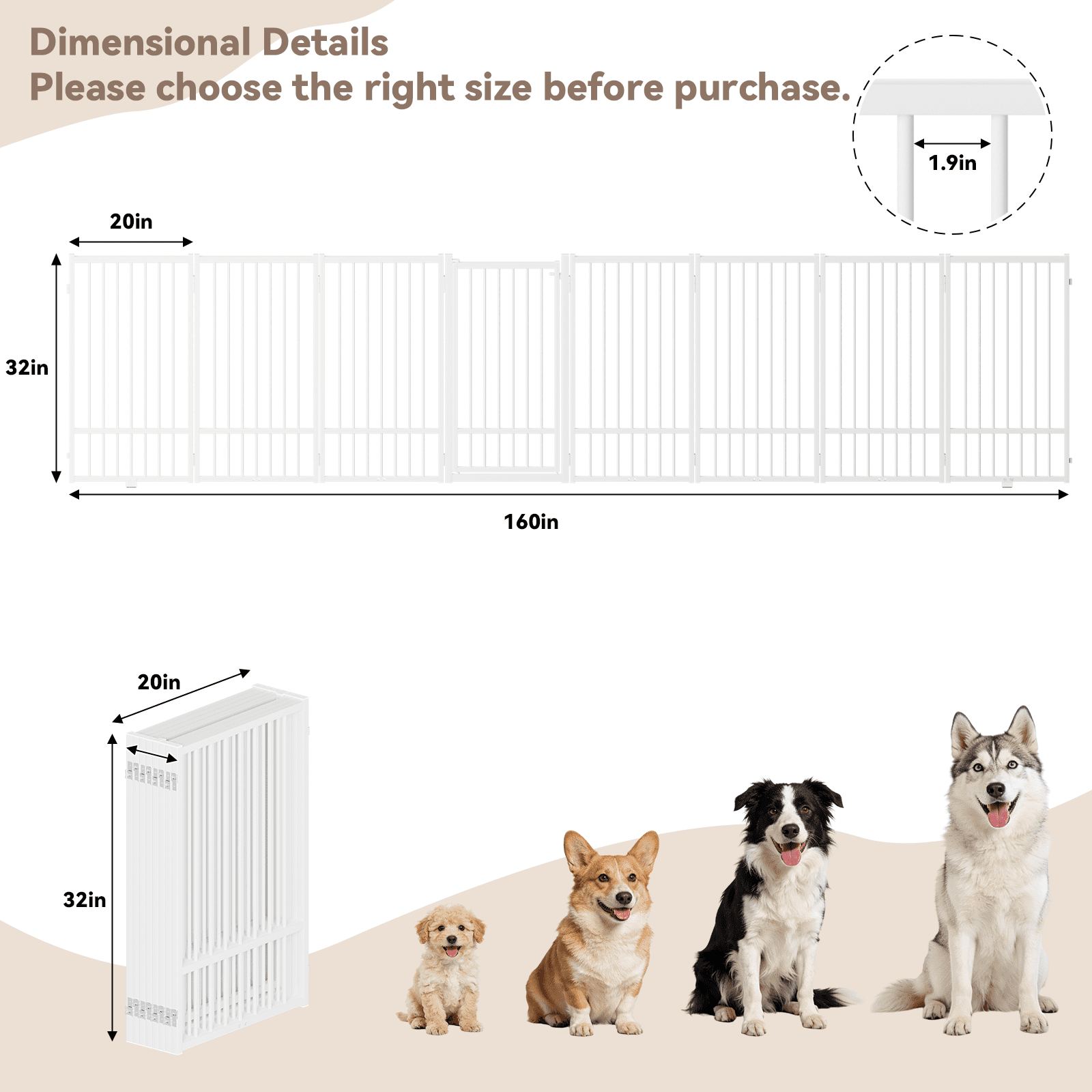 32''Height Full Matel Freestanding Dog Gate with Door, 8 Panels Extra Wide Free Standing Tall Dog Gates for Doorways,House,Stairs,Porch,Deck,Yard