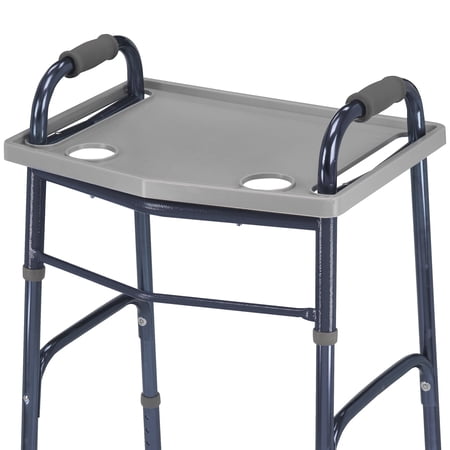 DMI Walker Tray with Cup Holders, Fits 16–19 in Standard and Folding Walkers, 21 x 16 in Tray Surface, Gray
