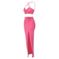thumbnail image 4 of VISgogo Conjunto de 2 piezas de verano para mujer, blusas cortas con tiras y cuello cruzado de color sólido + conjunto de falda a media pierna con abertura en el muslo, S/M/L VISgogo  moda, 4 of 9