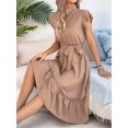 thumbnail image 4 of Women'S Summer Casual Dresses Cap Ruffle Sleeve Button Belted Midi Dress Khaki L, 4 of 9