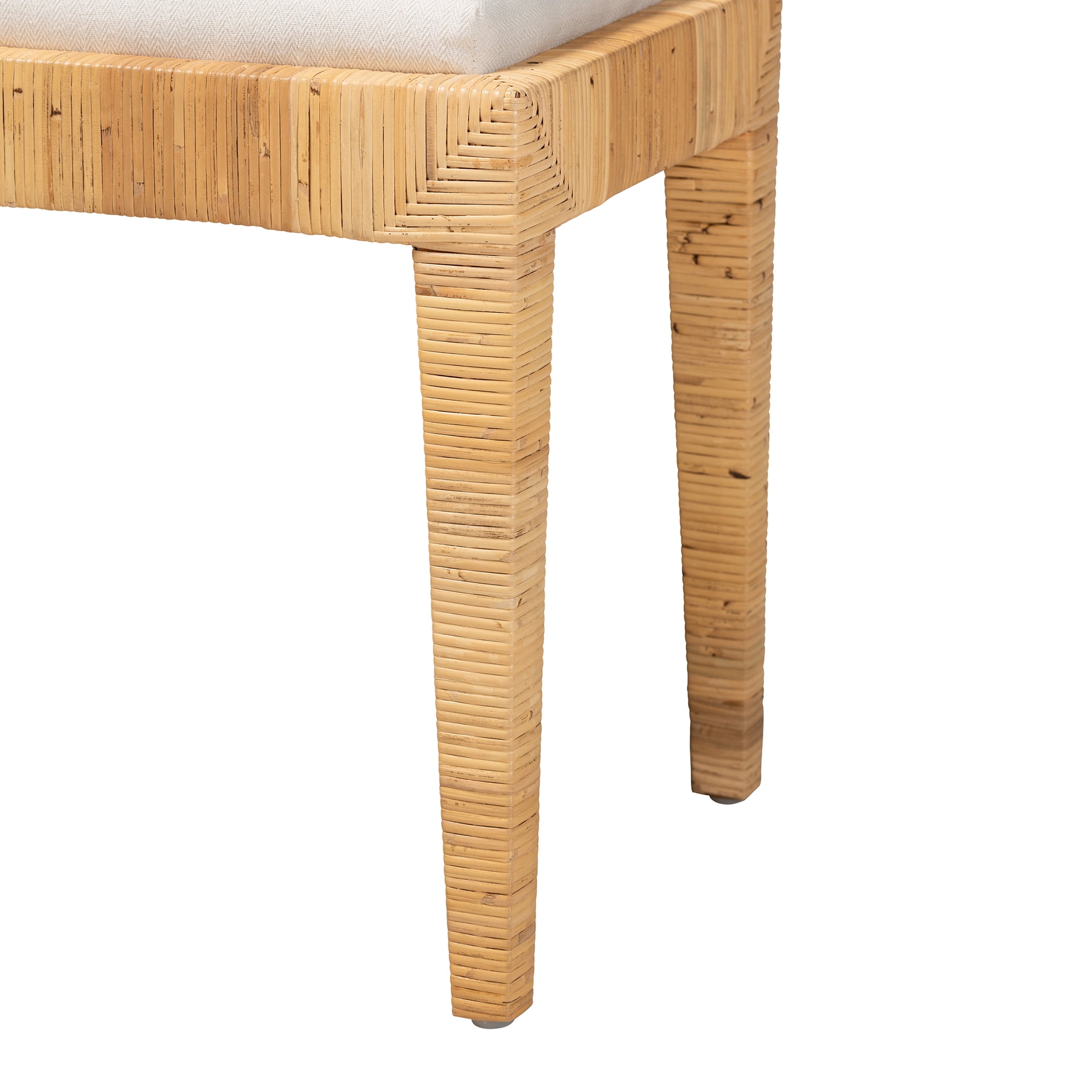 bali & pari Sofia Rattan and Mahogany wood BOHO Ottoman, Natural Brown