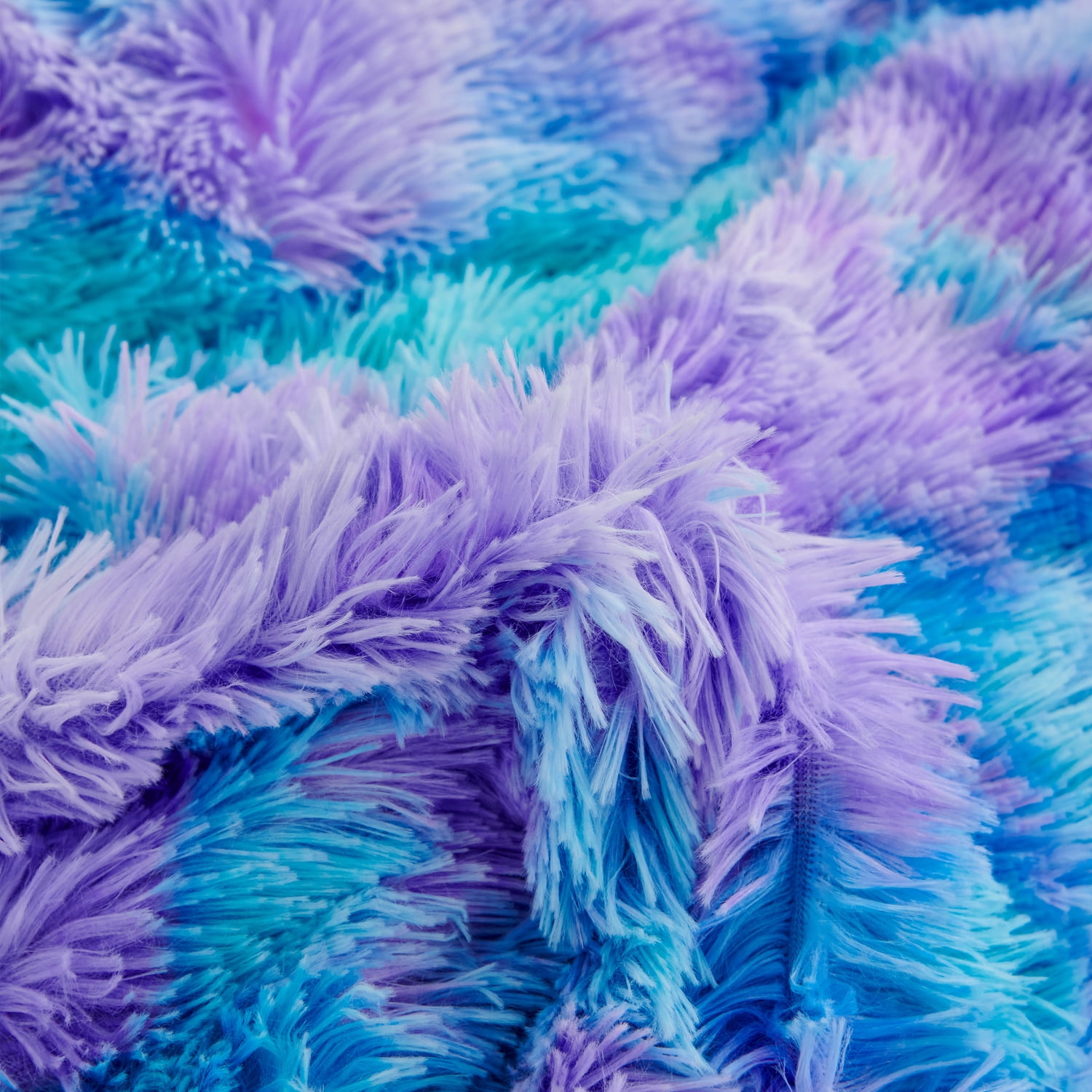 URBONUR 3Pcs Blue Purple Queen Bedding Set for Women Faux Fur Comforter Tie Dye Fluffy Comforter Set Cozy Fuzzy Shaggy Bed Sets(1 Furry Bedding + 2 Plush Pillowcases)