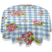 SKYSONIC 60" Blue Plaid Flowers Round Table Cloth, Spill Proof Wrinkle-Free Oil-Proof Waterproof Microfiber Tablecloth for Kitchen Dinning Room Party Home Picnic, Diameter Table Cover