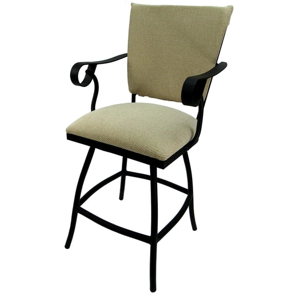 Swivel Counter 26" Outdoor Bar Stool Jenna Arms-Beige Fabric-Black Metal