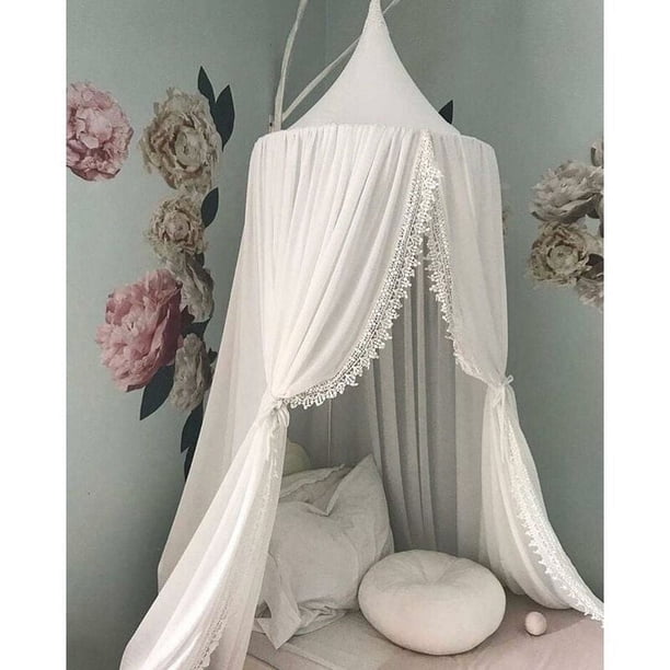 Dosel para cama infantil, decoración de habitación infantil en forma de cúpula, algodón, mosquitera, tiendas de campaña para juegos infantiles Princess, decoración de habitación para bebé blanco 240*