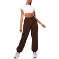 thumbnail image 1 of Innerwin Jogger Pants With Pockets Women Trousers Sports Solid Color Lounge Sweatpants Dark Brown S, 1 of 4