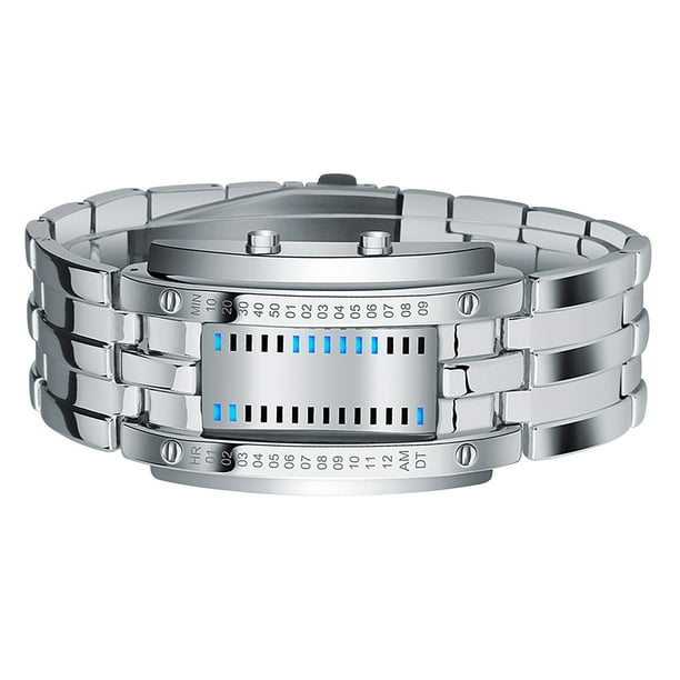 Reloj Binario Para Hombres Reloj Binario Binario Digital Reloj Binario Con Luz De Fondo Azul Movimiento De Cuarzo Japonés 50m Resistente Al Agua Para Hombres Padres Novios