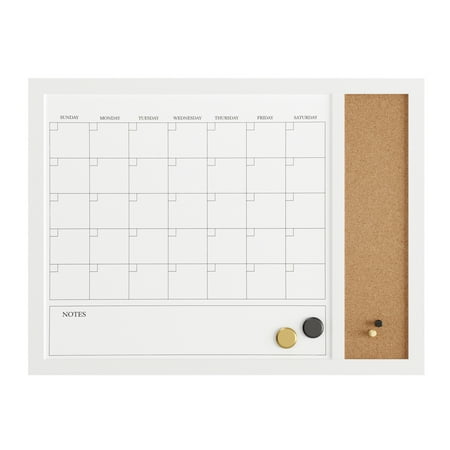 Martha Stewart - Everette Dry Erase Magnetic Monthly Calendar/Cork Board - 24x18 - White Woodgrain