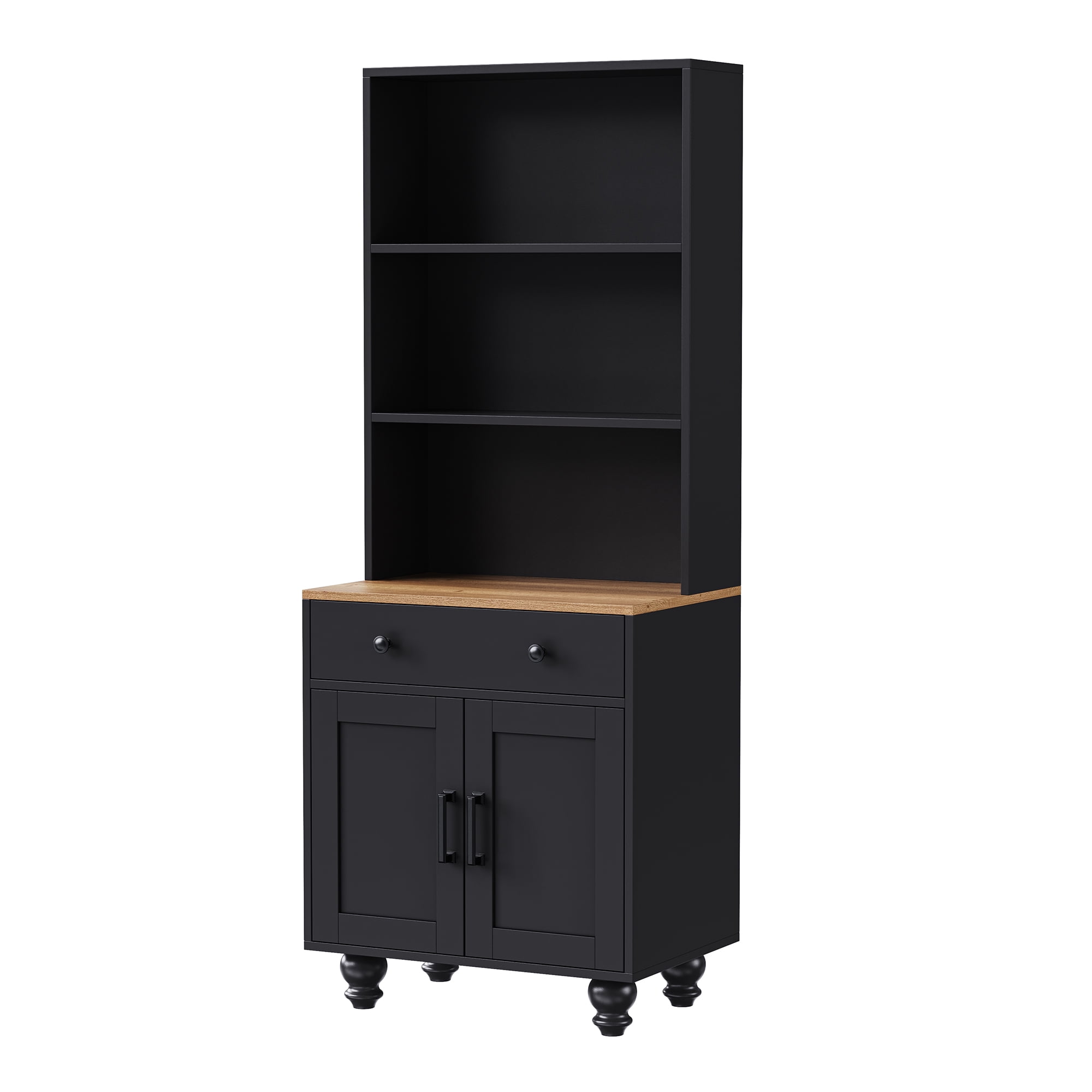 Leumius 63" Farmhouse Tall Kitchen Pantry,5 Layers Storage Cabinet with Adjustable Shelves,Modern Pantry Cabinet with Drawer for Kitchen, Dining Room, Bathroom, Living Room,Black