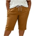 thumbnail image 5 of Lenpel Plus Size Capri Pants for Women Fall Cotton Linen High Waisted Loose Cropped Trousers with Pockets Casual Trendy Button Capris(Gold,XX-Large), 5 of 7