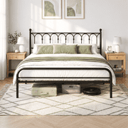 Queen Size Metal Bed Frame with Vintage Headboard and Footboard, Heavy Duty Steel Platform Bedframe, Arc Design Mattress Foundation, No Box Spring Needed, Noise-Free & Easy Assembly