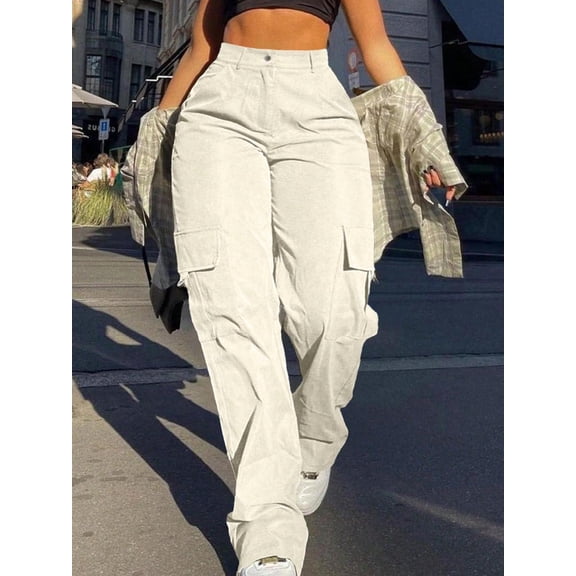 Plus Size Women’s Straight Loose Solid Color Long Cargo Pants
