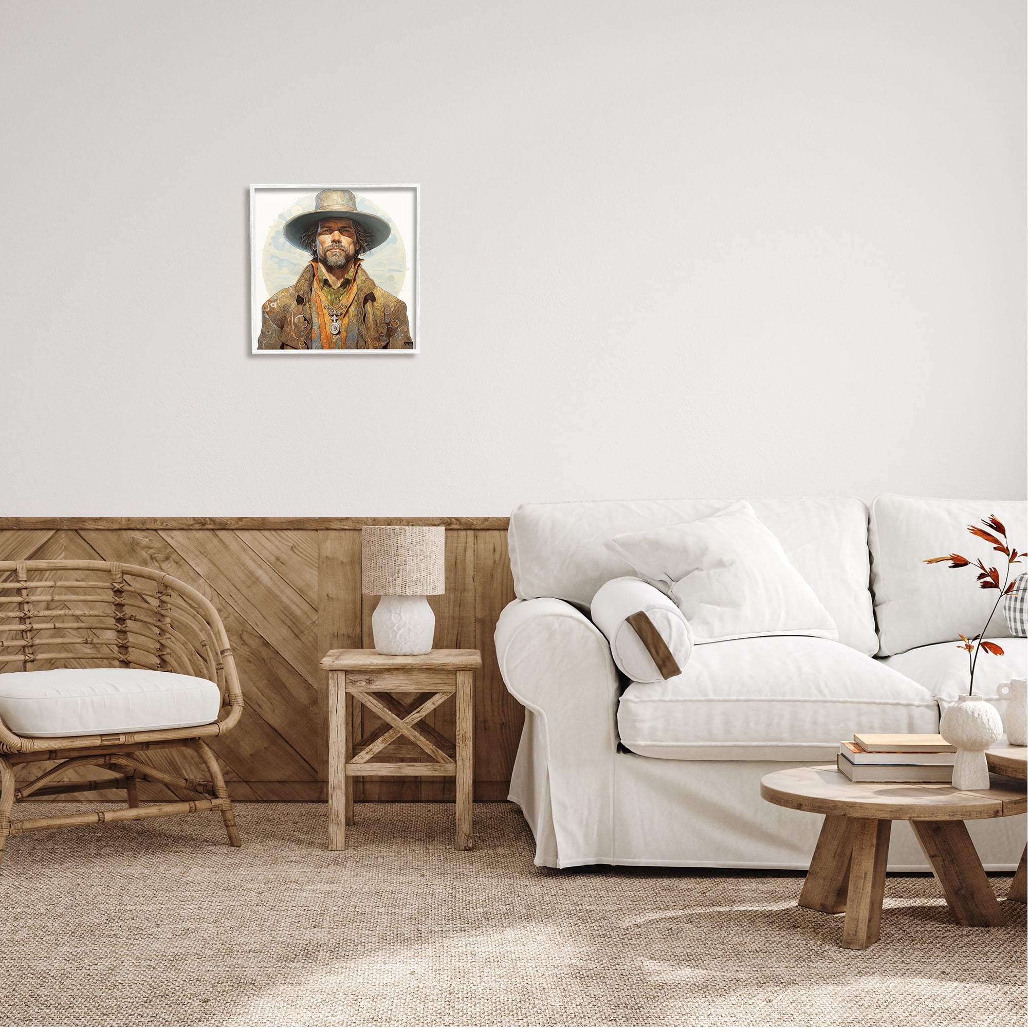 Stupell Industries Cowboy Southwestern Fashion Abstract Painting White Framed Art Print Wall Art, 17 x 17