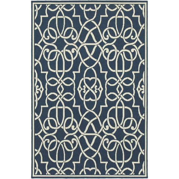 Moretti Constant Area Rug 2205B Navy Curls Curves 6' 7" x 9' 6" Rectangle