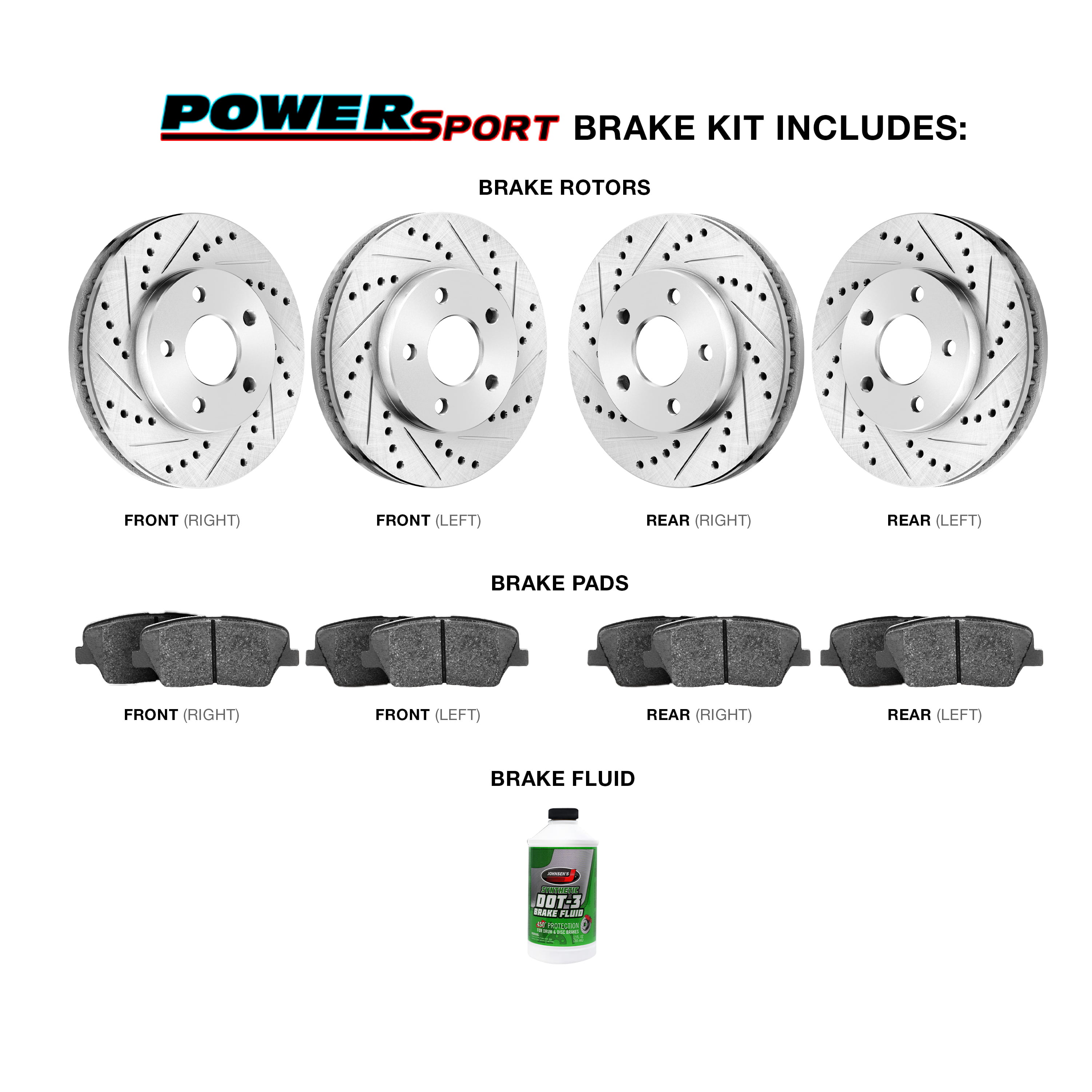 Power Sport Front Rear Brakes and Rotors Kit